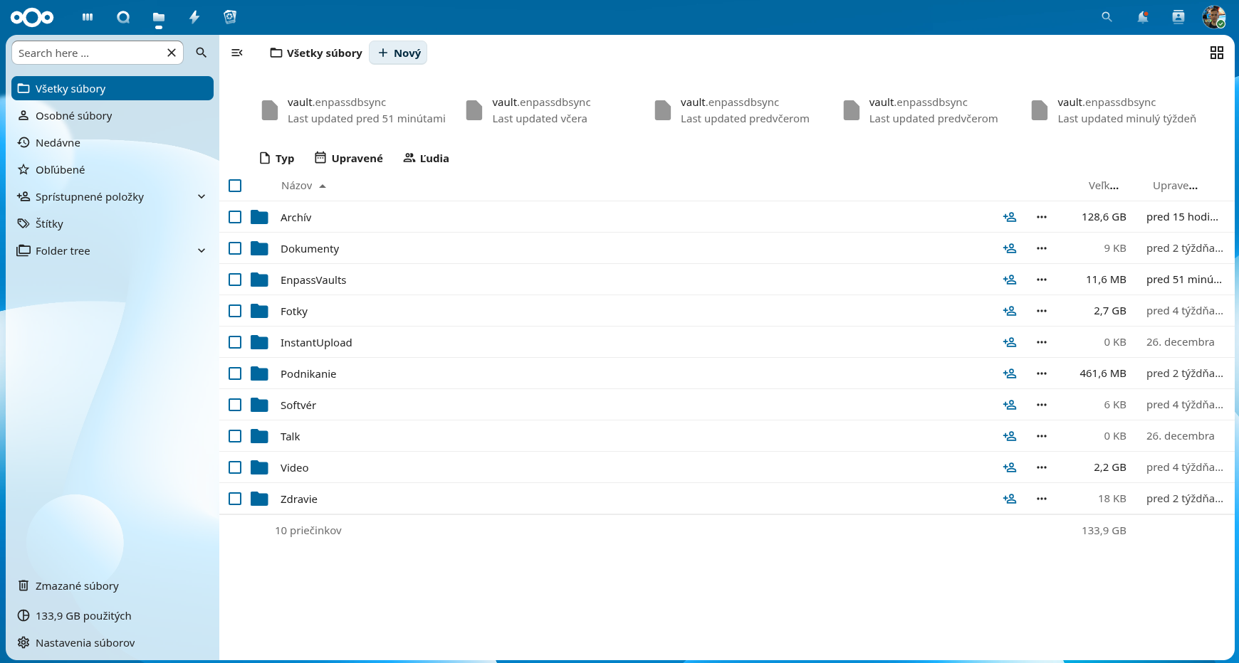 Screenshot of a self-hosted Nextcloud web interface showing a list of neatly organized folders on a personal home server, illustrating private cloud data ownership and file management.